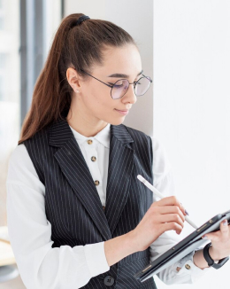 Profissional conferindo impostos e obrigações fiscais da empresa